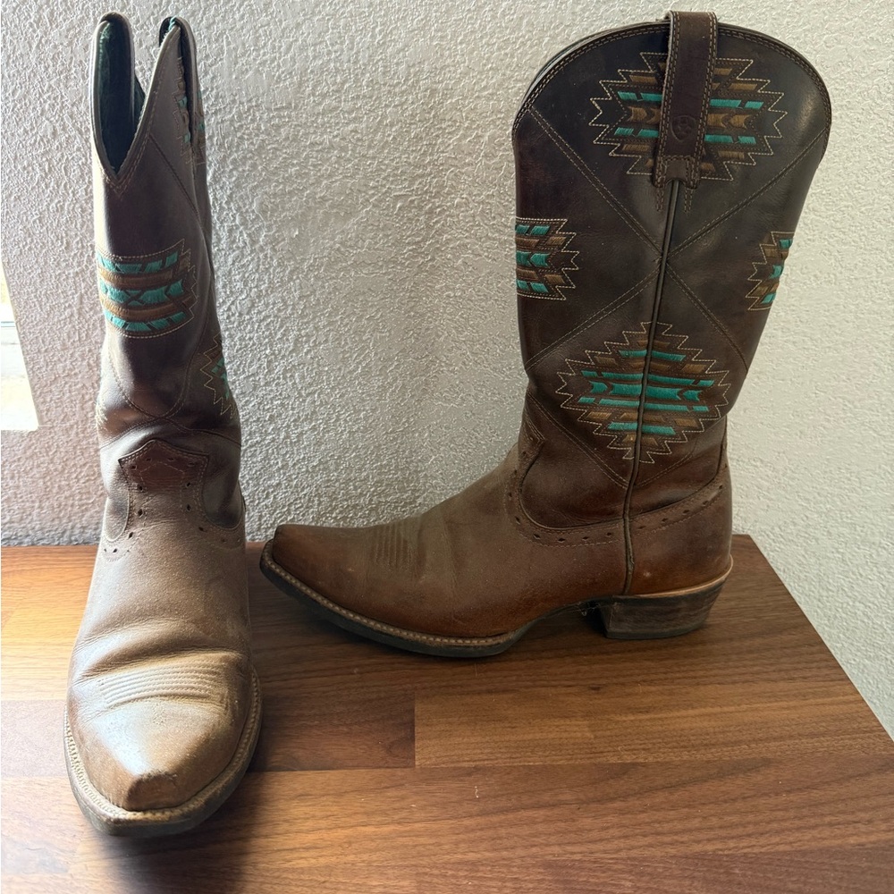Ariat Brown Boots with Turquoise Patterns